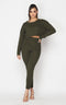 Cable Knit Crop Top and Leggings Set - Olive